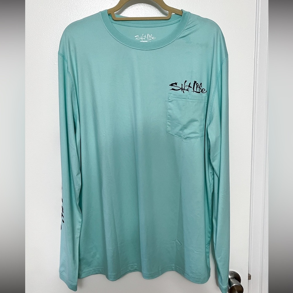 Salt Life Long Sleeve Shirt Deepest Dwellers Performance Pocket Tee Aqua UPF